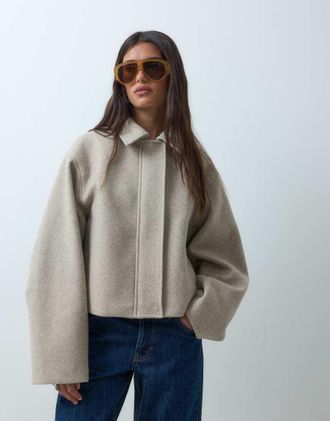 Asos giacca corta formale con colletto in oatmeal-Marrone