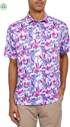 ConStruct Regular Fit Exotic Bird Print Recycled Performance Golf Polo in White/purple at Nordstrom, Size Xx-Large