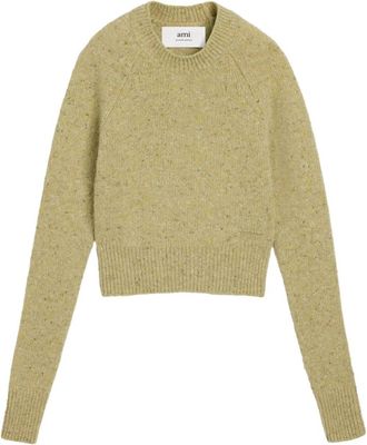 Ami Ami de Coeur-embroidered mélange jumper - women - Virgin Wool/Polyamide - M - Green