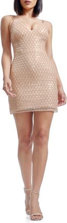 Dress The Population Anya Scallop Bead Detail Cocktail Minidress in Champagne Multi at Nordstrom, Size Xx-Large