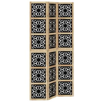 vidaXL Room Divider 3 Panels Brown and Black Solid Wood Paulownia vidaXL