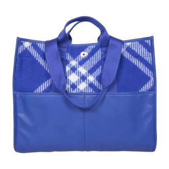 Burberry Tote Bags, male, Blue, Size: ONE SIZE Wool Jacquard Bag
