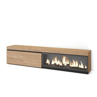 Skraut Home Skraut Home - Mueble Tv, Televisi&oacute;n, Muebles De Sal&oacute;n, Almacenaje, 210, Para Tv Hasta 80, Chimenea El&eacute;ctrica Xxl, Estilo Moderno, Roble