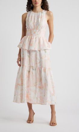 Chelsea28 Crewneck Seamed Waist Maxi Dress in White Jardin Abstract at Nordstrom, Size Xx-Small