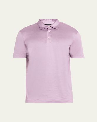 Giorgio Armani Mens Solid Silk and Cotton Polo Shirt