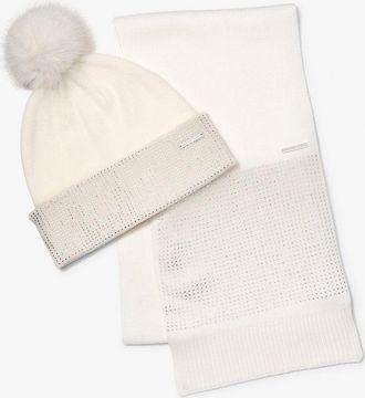 Michael Kors Embellished Knit Beanie Hat and Scarf Set