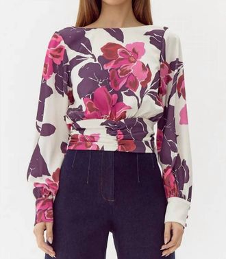 Adelyn Rae Charlene Smock Waist Blouse In Ivory Multi