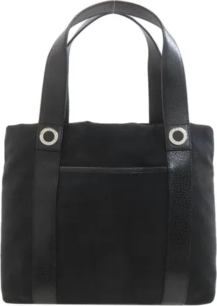 Bulgari Logomania Black Canvas Leather Tote Bag (Pre-Owned)