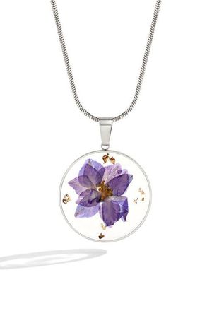 Mint & Lily Pressed Birth Flower Necklace in Silver /June Rose at Nordstrom