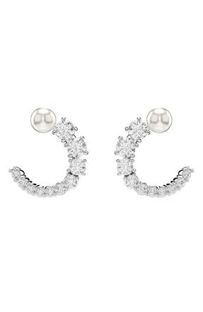 Swarovski Matrix Imitation Pearl & Crystal Frontal Hoop Earrings in Silver at Nordstrom