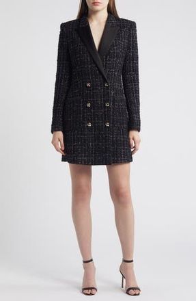 BOSS Dansian Tweed Long Sleeve Minidress in Black Lurex Tweed at Nordstrom Rack, Size 12