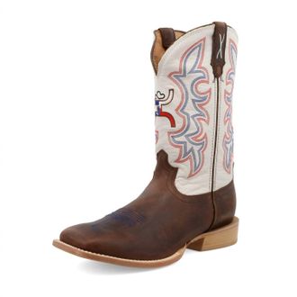 Twisted X Boots Mens 12 All Leather Hooey Western Boot In Brown/white