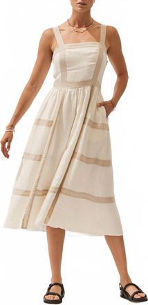 Julietta Fitted Bodice Midi Dress In Oatmeal Patchwork