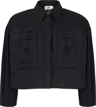 Elisabetta Franchi Camicia crop con ricamo - Nero