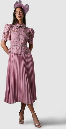Coast Lace Top Pleat Skirt Jewel Button Dress in Pink at Nordstrom, Size 4