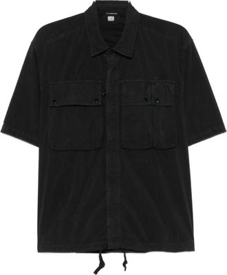 C.P. Company 50 Fili Short Sleeve Zip Shirt - Heren - Korte mouwen Overhemden - Zwart - S - Katoen - Overhemden