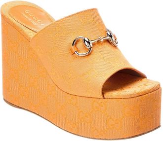 Gucci Horsebit Gg Supreme Canvas & Leather Wedge Sandal