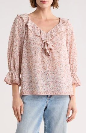 Max Studio Ruffle Front Floral Top in Mauve Small Daisy Sprinkle at Nordstrom Rack, Size X-Large