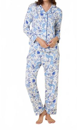 The Cats Pajamas Soiree Pima Knit Pajama Set In Blue