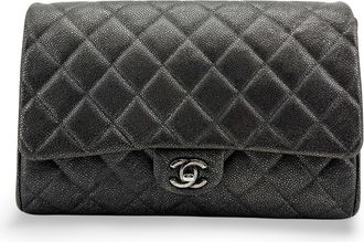 Chanel Vintage Classic Single Flap Quilted Caviar Black Leather Handbag (Pre-Owned)