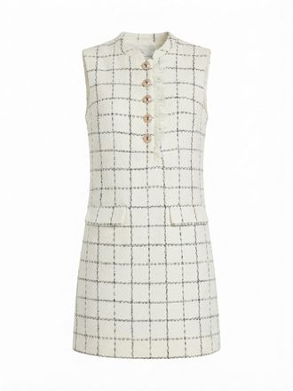 Self Portrait Check Boucle Lace Trim Mini Dress