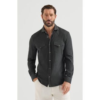 Brunello Cucinelli Cotton piqu&eacute; Western shirt in Anthracite at Nordstrom, Size Xxx-Large Eu