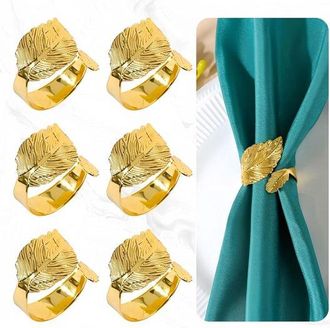 OEM Juego De Seis Servilleteros Dorados, Con Motivos De Hojas Met&aacute;licas Y Delicadas Hebillas Doradas, Fiestas, Banquetes Y Manteles Festivos