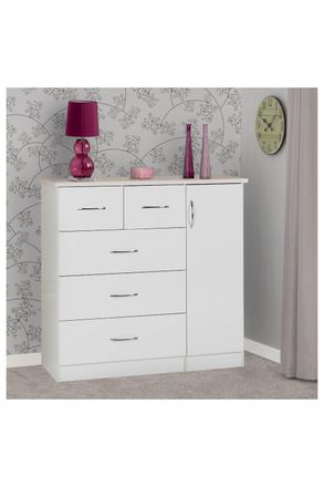 Seconique Nevada 5 Drawer Low Wardrobe in White