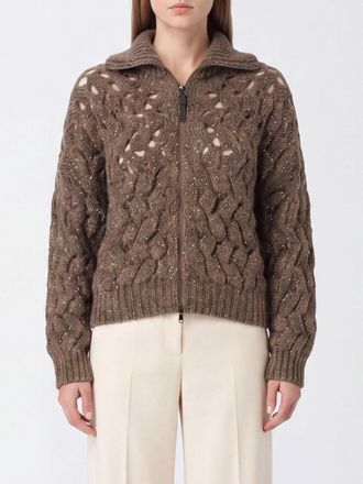 Brunello Cucinelli Open-Knit Mohair Wool Cardigan with Zip and Sailor Collar