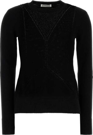 Jil Sander Zwarte Wollen Blend Trui - Dames - Ronde hals truien - Zwart - M - Wol - Truien & Vesten