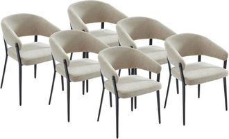 Vente-Unique Sedia con braccioli in Tessuto e Metallo Nero Beige - Lotto di 6 - AVRELA
