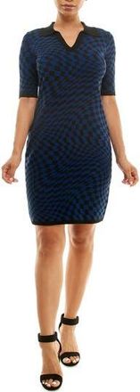 Nina Leonard Elbow Sleeve Jacquard Knit Dress in Black/Ink at Nordstrom Rack, Size X-Large