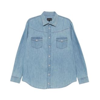 Emporio Armani Denim Katoenen Shirt - Heren - Overhemden - Blauw - Maat: L Katoen