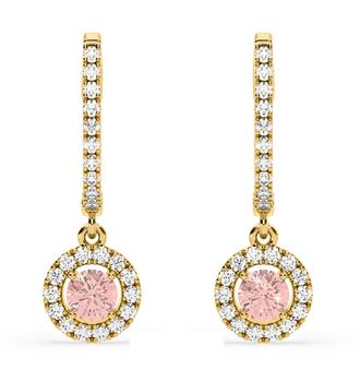 The Diamond Store Ella Pink Lab Diamond 1.48ct Halo Drop Earrings in 18K Yellow Gold - Elara Collection