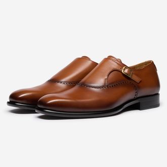 Oliver Sweeney Mens Antiqued Calf Leather Monk Shoes - Tan - Size UK 9.5