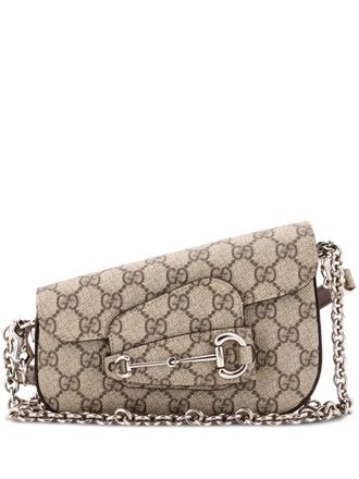 Gucci Horsebit 1955 Asymmetric GG Coated Canvas Mini shoulder bag - Brown