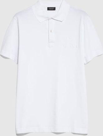 Gucci Cotton Jersey Polo Shirt With Embroidery, Size XXXL, White