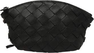 Bottega Veneta Intrecciato Black Leather Clutch Bag (Pre-Owned)