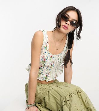 Reclaimed Vintage eyelet corset top in floral print-Multi
