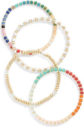 Nordstrom Set of 4 Beaded Stretch Bracelets in Rainbow- Gold at Nordstrom