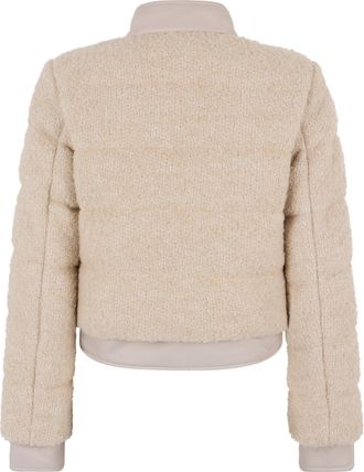 Moncler Womens Short Down Jacket Blandy Wool Boucl&eacute; Beige Acrylic Puffer