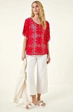 Roman Floral Crochet Knit Top