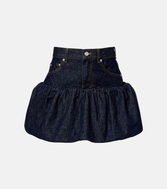 Ganni Gathered denim miniskirt