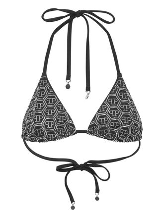 Philipp Plein rhinestone-embellished triangle bikini top - Black
