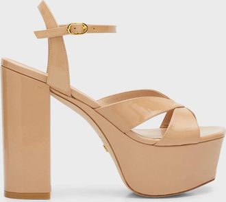 Stuart Weitzman Womens Stuart Weitzman Miami Sandals Beige Patent Leather Platform HTAT234