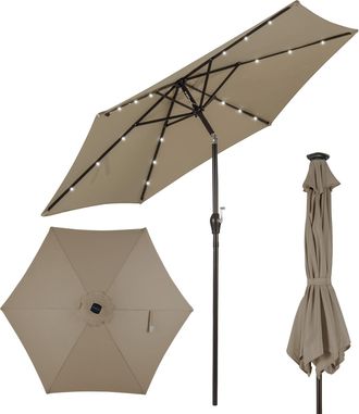Costway Sombrilla Con Led De Energ&iacute;a Solar Parasol De Jard&iacute;n Con 18 Luces 2,7m Di&aacute;metro Para Terraza Jard&iacute;n Piscina Playa Marr&oacute;n - Costway