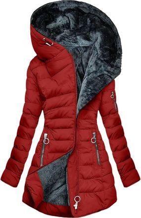 Generic Winter Jackets for Women UK Womens Coats Quilted Down Longline Puffer Parka Coat Fleece Lined Jacket with Fur Hood Autumn Winter Plus Size Trench Coat