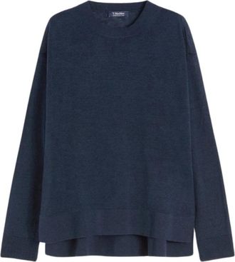 Max Mara Linnen garen trui - Dames - Ronde hals truien - Blauw - XS - Linnen - Truien & Vesten