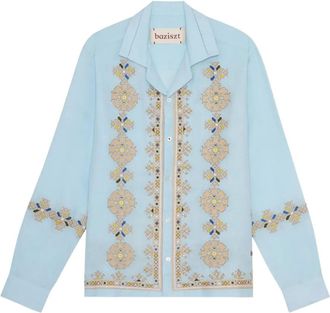 Baziszt Camicia in cotone con colletto alla francese - Blu