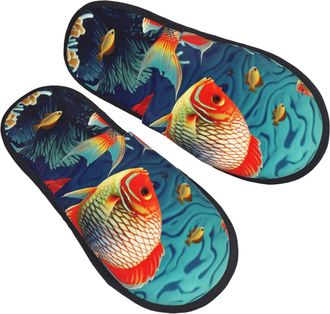Generic Cotton Slippers Sea Fish Pattern Lightweight Sliders Reusable Slippers For Home Hotel Indoor M